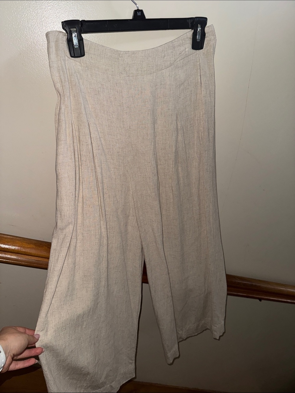 Beige Wide-Leg Linen Blend Pants